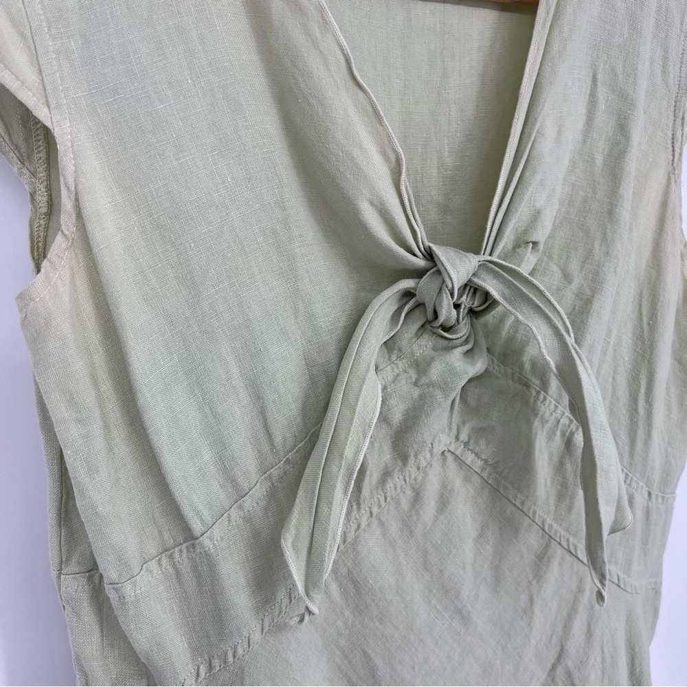 Cut Loose Tie Front Lime‎ Green Linen Midi Dress - Picture 4 of 13